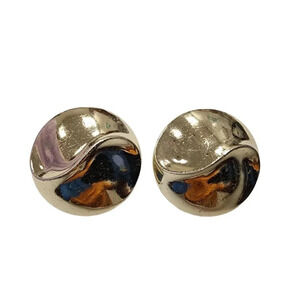 Vintage Trifari Crown Round Clip on Earrings Gold Tone